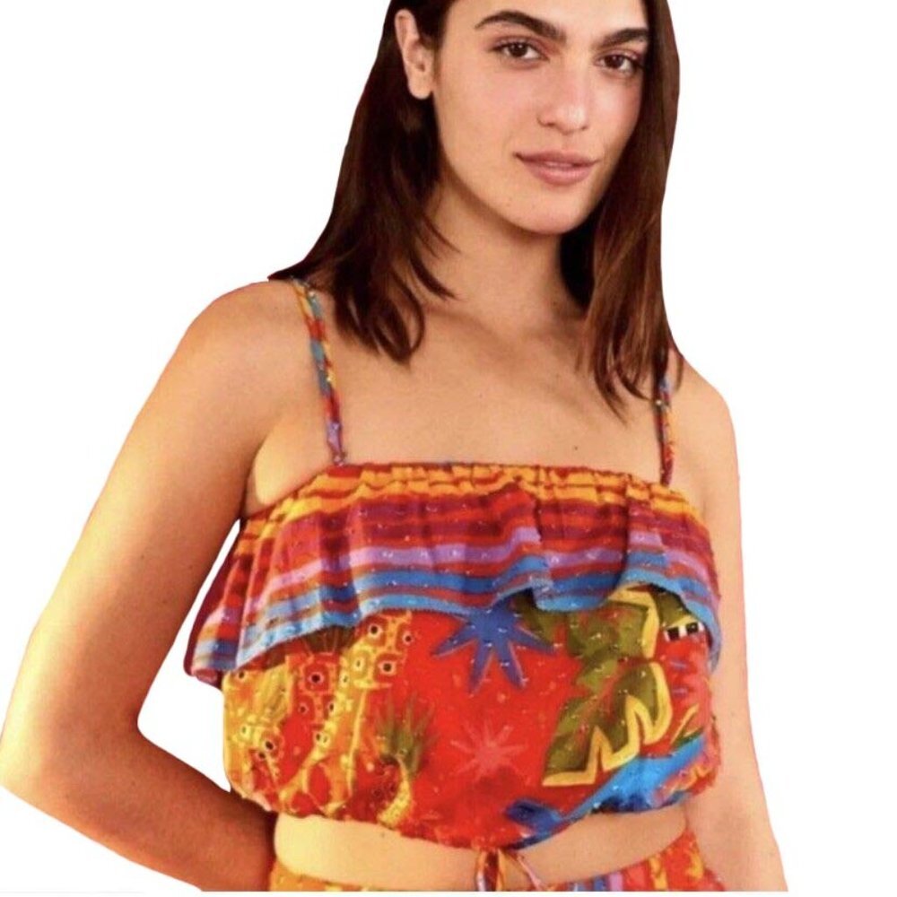 NWT Farm Rio Magic Forest Crop Top Red Green Multi XS